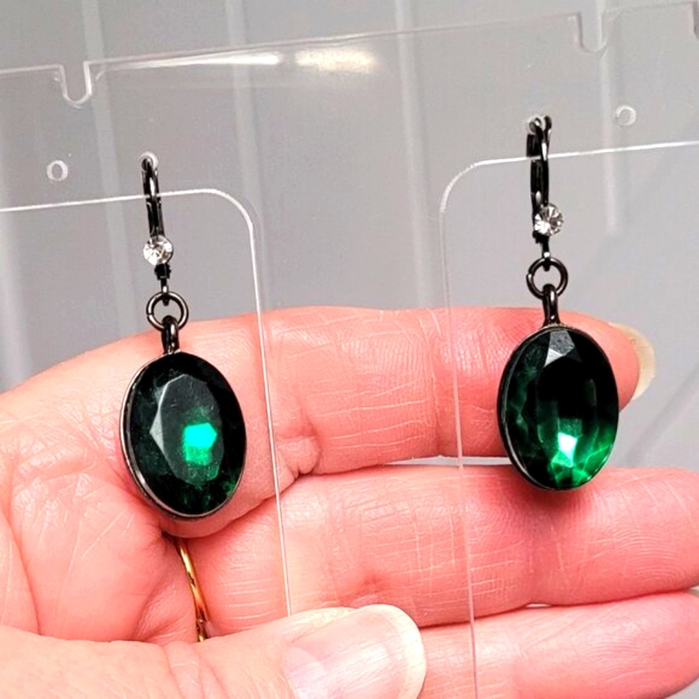 Vera Wang Green Faux Emerald Crystal Earrings